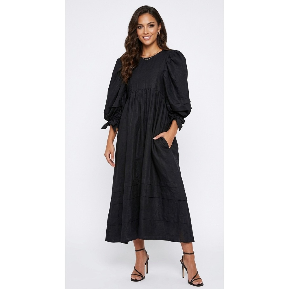 Hunter Bell Maxi Dress Black Extra Small tiered Bell Bennett Balloon Sleeve